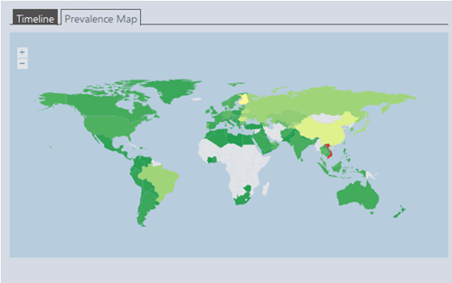 図3：「HTML/ScrIngject」の検出状況（全世界）赤で表示されているベトナムが最も感染拡大している